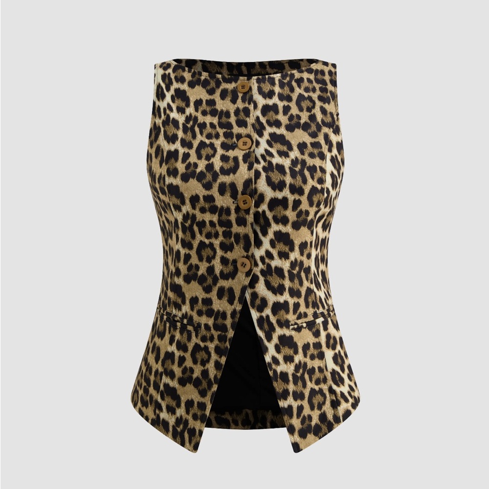 Cider Animal Print Button-Up Vest